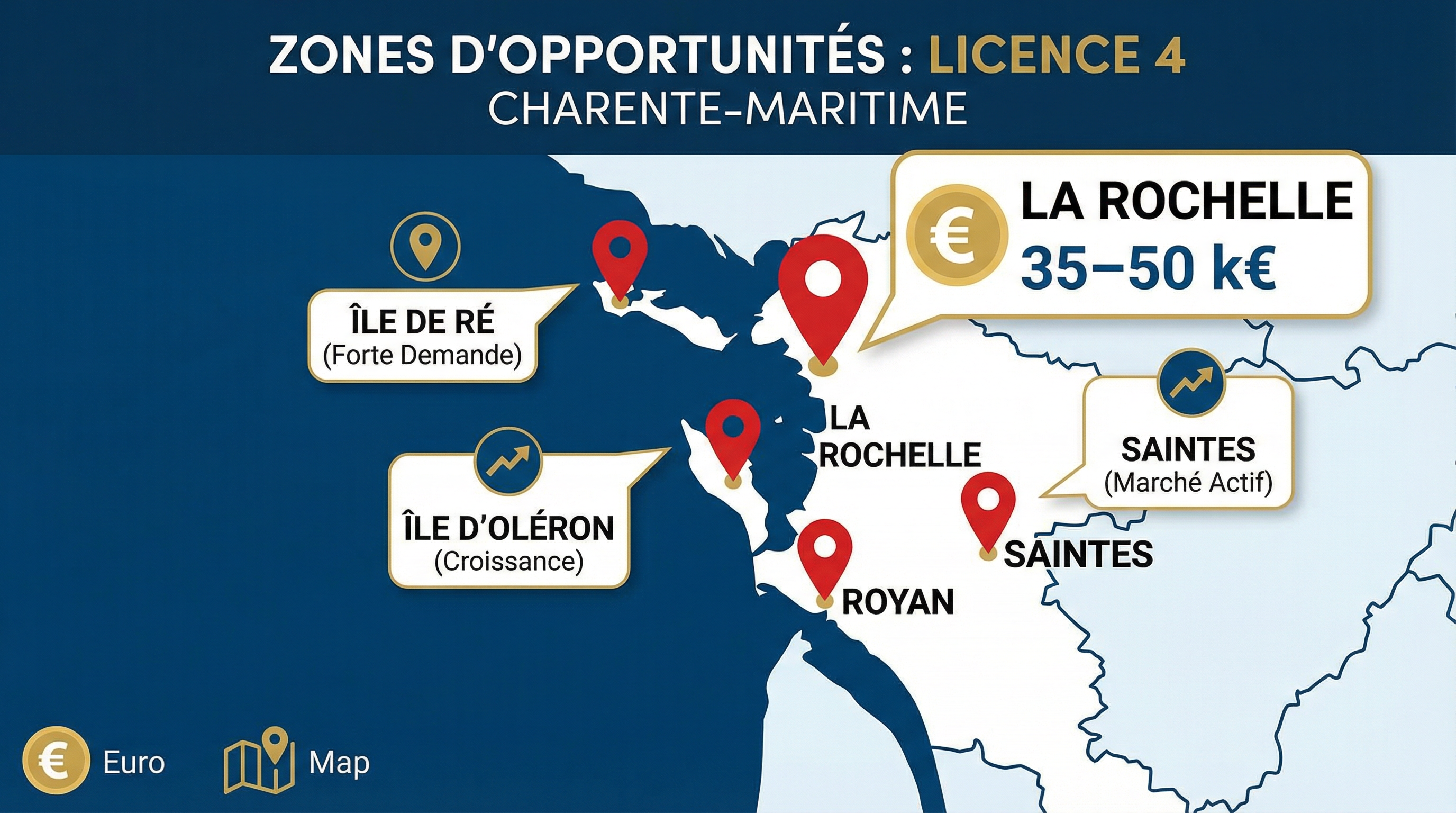 Infographie : zones d'opportunit&eacute;s en Charente-Maritime (La Rochelle, Royan, &icirc;les de R&eacute; et Ol&eacute;ron)