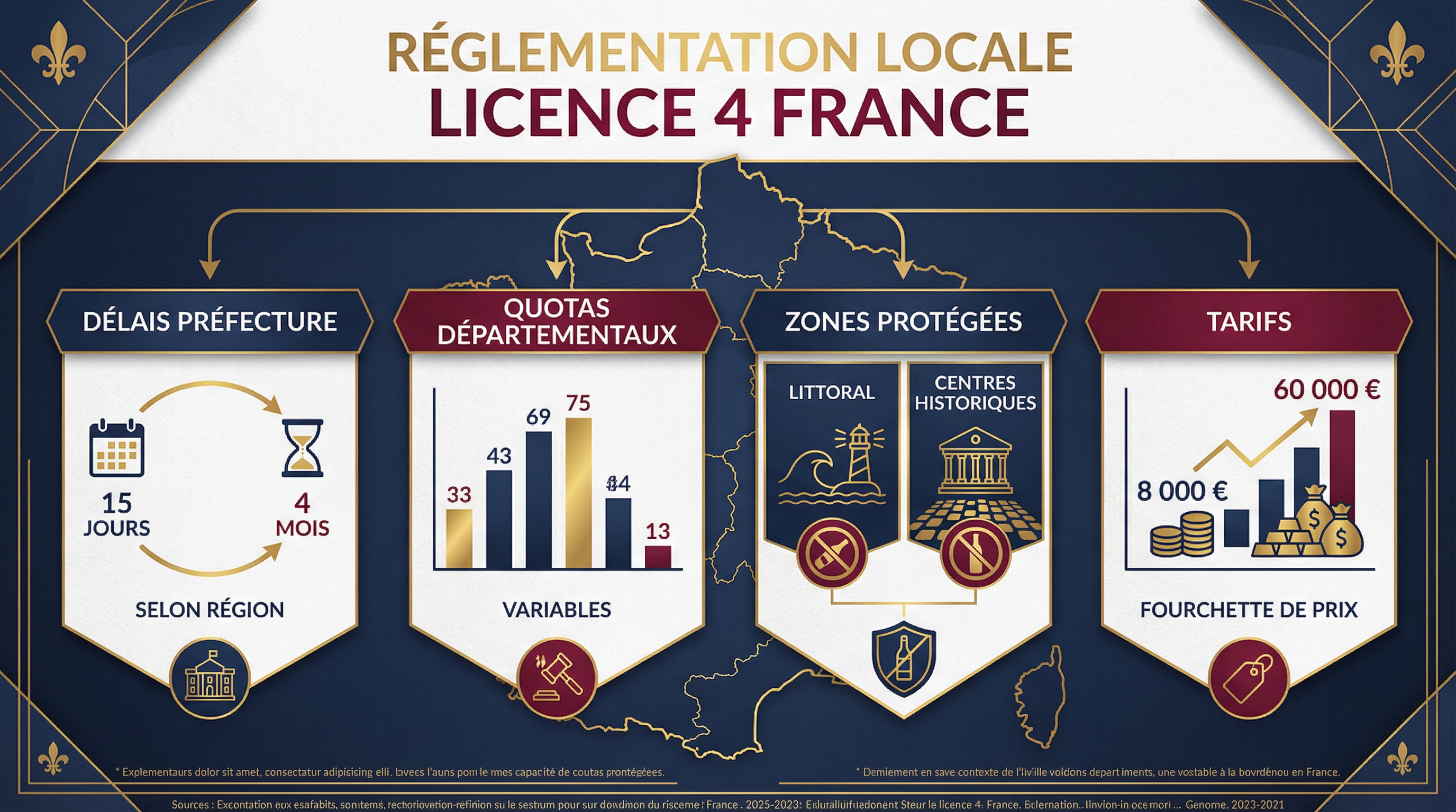 Infographie : d&eacute;lais d'instruction des dossiers licence 4 selon les pr&eacute;fectures (15 jours &agrave; 4 mois)
