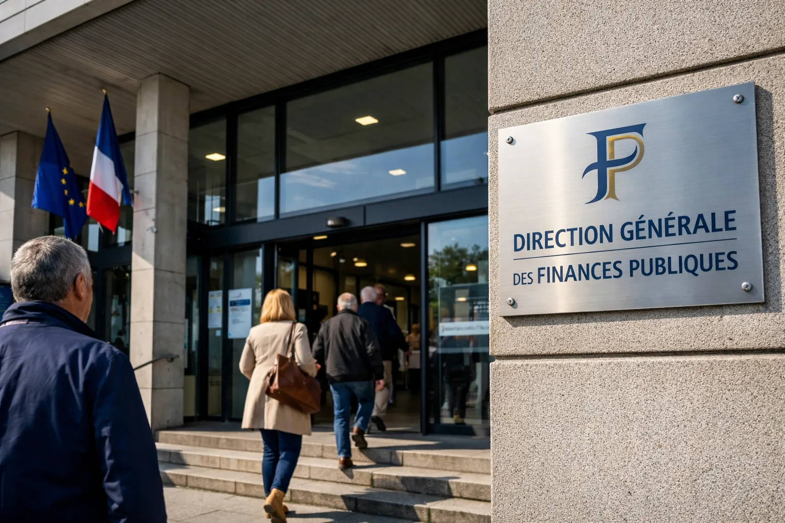 Entrée du centre des impôts Direction Générale des Finances Publiques pour les démarches fiscales liées à l'achat de licence 4